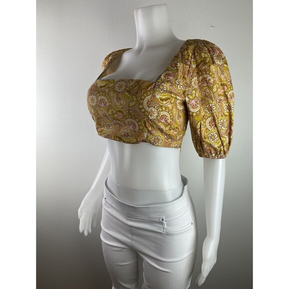 F. Anthropologie O.P.T Crop Top Size L Blouse Short Sleeve Square NecK NWT - Picture 3 of 10